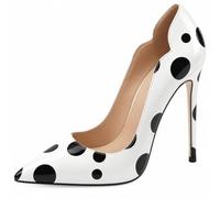 Womens Polka Dot Heels, Pointed Toe Stiletto Court Shoes | Glossy Polka Dot Finish With Scalloped Edge; Elegant Dress Heels For Parties, Dinners And Smart Outfits