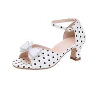 Women's Polka Dot High Heel Sandals, Sparkly Bow Knot Peep Toe Shoes with Ankle Strap, Summer Party Dress Sandals