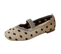 Womens Polka Dot Knit Flats Casual Slip On Mary Jane Walking Shoes Khaki