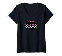 Women's Polka Dot Lips Stylish Pop Art Design V-Neck T-Shirt
