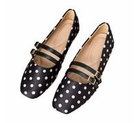 Women's Polka Dot Mary Jane Flats, Square Toe Double Strap Satin Slip-On Shoes, Casual Retro Ballet Flats for Everyday Wear