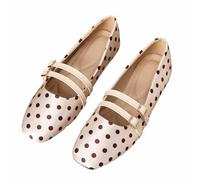 Women's Polka Dot Mary Jane Flats, Square Toe Double Strap Satin Slip-On Shoes, Casual Retro Ballet Flats for Everyday Wear