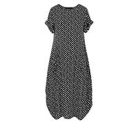 Womens Polka Dot Maxi Dress - Plus Size Casual Loose Baggy Short Sleeve Summer Dresses with Pockets - Boho Relaxed Fit Cotton Holiday Beach Sundress Ladies Dot Print Flowy Swing Sun Wear Black
