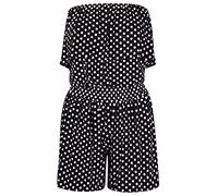 Womens Polka Dot Printed Ladies Bandeau Frill Boob Tube Shorts Playsuit Jumpsuit Black 12 - 14