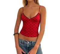 Women's Polka Dot Tank Tops Boat Neck Tight Going Out Y2k Slim Vest Shirts (Z9-Orange RED, S)