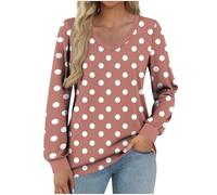 Women's Polka Dot Top V-Neck Vintage Polka Dots Long Sleeve Shirt Long Blouse Large Sizes T-Shirt Elegant Long Shirt Long Shirt, brown, L