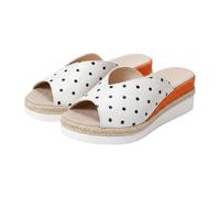 Womens Polka Dot Wedge Sandals Peep Toe Platform Slippers Summer Casual Slides Espadrille Trim Comfort Lightweight Daily Shoes White