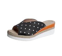 Womens Polka Dot Wedge Sandals Peep Toe Platform Slippers Summer Casual Slides Espadrille Trim Comfort Lightweight Daily Shoes Black