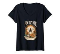 Womens Pollinate Like You Mean It Garden Flower Bees Graphic V-Neck T-Shirt