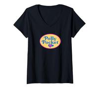 Women's Polly Pocket - Classic Logo V-Neck T-Shirt, Black, Small