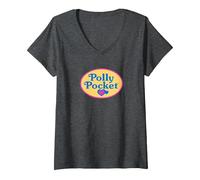 Women's Polly Pocket - Classic Logo V-Neck T-Shirt, Dark Heather Grey, Medium