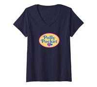 Women's Polly Pocket - Classic Logo V-Neck T-Shirt, Navy Blue, Medium