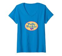 Women's Polly Pocket - Classic Logo V-Neck T-Shirt, Sapphire Blue, Small