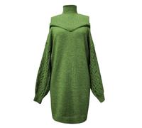 Women's Polo Neck Jumper Dress Cable Knit Turtle Neck Long Sleeve Longline Sweater Dress Winter Warm Ladies Casual Jumpers(Green, M)