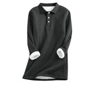 Women's Polo Neck Jumper Thick Fleece Lined Thermal Sweatshirt Warm Long Sleeve Pullover Tunic Tops with Button Detail Cozy Casual Solid Color Jumpers for Autumn Winter Dark Gray