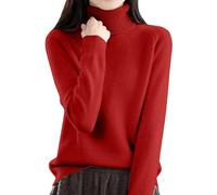 Women's Polo Neck Jumpers Ladies Turtle Neck Cashmere Pullover Knitted Tops Casual Lightweight Basic Plain Jumper(Red, M)