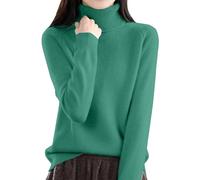 Women's Polo Neck Jumpers Ladies Turtle Neck Cashmere Pullover Knitted Tops Casual Lightweight Basic Plain Jumper(Mint Green, L)