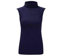 Womens Polo Neck Plain Ladies Stretch Sleeveless Vest Turtle Neck Top Roll Neck Jumper (Navy UK 8-10)