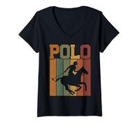 Womens Polo Players Horseback Riding Horse Equestrian Sports V-Neck T-Shirt