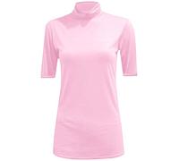 Womens Polo Roll Neck Jumper 3/4 Short Sleeves Top Ladies Turtle High Neck Tops Shirt Tees UK Plus 8-26 Baby Pink