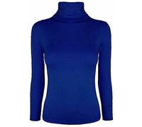 Women's Polo Roll Neck Long Sleeve Turtle Neck Plain Jumpers for Women Top Ladies New Plain Turtle Polo Roll Neck Long Sleeve Stretch Jumper T-Shirt Tee Top 8-26 Royal Blue