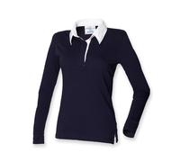 Front Row Womens/Ladies Long Sleeve Plain Sports Rugby Polo Shirt (S) (Navy/White)