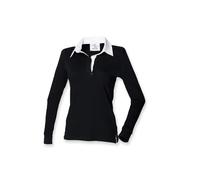 Front Row Womens/Ladies Long Sleeve Plain Sports Rugby Polo Shirt (2XL) (Black/White)