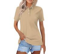 Women's Polo Shirt Short Sleeve Golf Collared Polos Lightweight Breathable Workout Tops Summer Quick Dry Business Casual Shirts Slim Fit Workout Tennis Office Interview Work Shirt S-3XL Khaki