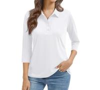 Women's Polo Shirt Spring Swing Comfy T Shirt Ladies Hike Three Quarter Sleeve Basi T-Shirts Cotton Buttons Solid Lapel Comfy Polo Ladies White M