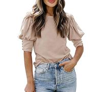 Womens Polo Tops with Collar Velvet Blouse Online Gifts for Women Training Women's Puffy Sleeve Crewneck Loose Casual Short Sleeved T Shirt Womens Clothing Sale Clearance UK Khaki