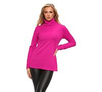 Womens Polo Turtle High Roll Neck Plain Ribbed Long Sleeve Ladies Stretch T-Shirt Top (12-14, Cerise)