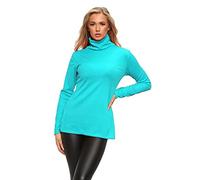 Womens Polo Turtle High Roll Neck Plain Ribbed Long Sleeve Ladies Stretch T-Shirt Top (12-14, Turq)