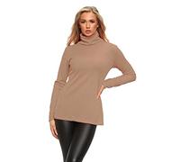 Womens Polo Turtle High Roll Neck Plain Ribbed Long Sleeve Ladies Stretch T-Shirt Top (16-18, Beige)