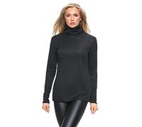 Womens Polo Turtle High Roll Neck Plain Ribbed Long Sleeve Ladies Stretch T-Shirt Top Black Size 12 - 14 (M/L)