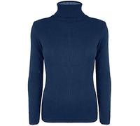 Womens Polo Turtle High Roll Neck Plain Ribbed Long Sleeve Ladies Stretch T-Shirt Top Navy Blue Size 20-22 (XXL)