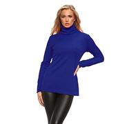 Womens Polo Turtle High Roll Neck Plain Ribbed Long Sleeve Ladies Stretch T-Shirt Top Royal Blue Size 20 - 22 (XXL)