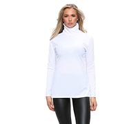 Womens Polo Turtle High Roll Neck Plain Ribbed Long Sleeve Ladies Stretch T-Shirt Top White Size 8 - 10 (S/M)