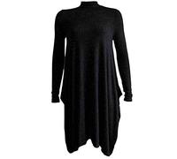 Womens Polo Turtle Neck Hanky Hem Dress Ladies Plain Flared Swing Solid Color Midi Dress Long Jumper High Neck Shirt UK 8-26 (Black UK 24-26)
