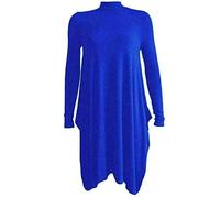 Womens Polo Turtle Neck Hanky Hem Dress Ladies Plain Flared Swing Solid Color Midi Dress Long Jumper High Neck Shirt UK 8-26 (Royal Blue UK 12-14)