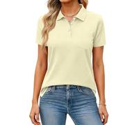 Women's Polos Cool Raglan Hip Summer Blouse Short Sleeve Seaside Cotto Tops Solid with Pockets Cozy Lapel Polo Beige M