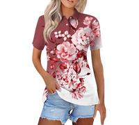 Women's Polos Geometric Novelty T-Shirts Work Summer Short Sleeve Ladies Golf Polo Shirts Lapel Collared Lady-Fit Business Button Tops for Women UK
