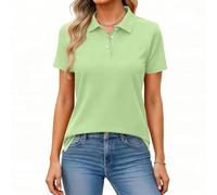 Women's Polos Office Tops Basic Comfy Short Sleeve Summe Top Fit Lapel Solid Button Cotton Polo Fluorescent Green 3XL