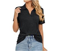Women's Polos Summer Casual Short Sleeve Polo Shirts with Pocket Ladies Elegant V Neck Plain Blouses 2024 Comfy Soft Relax Fit Collar Tops for Going Out Office