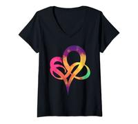 Womens Polyamory Symbol - Love Heart Infinity Partnership Gift V-Neck T-Shirt