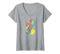 Women's Polynesia Maori Koru Tribal Tattoo Peace Luck New Zealand V-Neck T-Shirt, Heather Grey, Medium