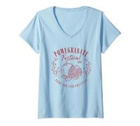 Womens Pomegranate Festival Vintage Lineart Illustration Fruit Art V-Neck T-Shirt