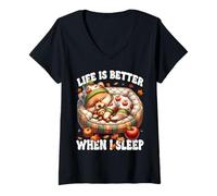 Womens Pomeranian Dog for Fall Women Like Pom Mom Cute Autumn Sleep V-Neck T-Shirt