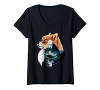Women's Pomeranian Howling to The Moon Pomeranians V-Neck T-Shirt