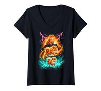 Women's Pomeranian Lightning Fantasy Dog Art Design V-Neck T-Shirt