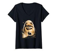 Women's Pomeranian Moon Adventure Under Moon V-Neck T-Shirt